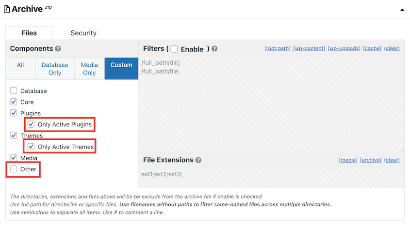 Optimized WordPress file export