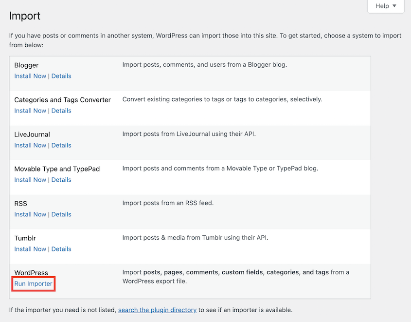 Run WordPress Importer