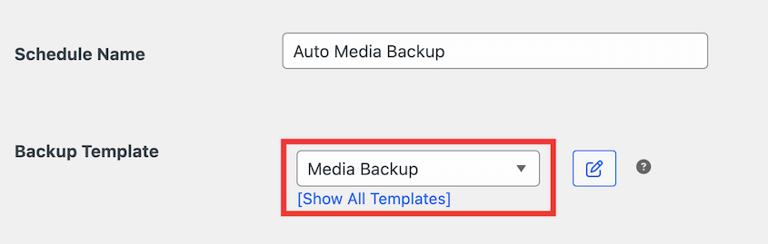 Select media backup template