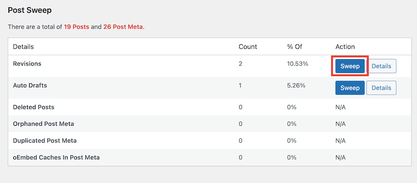 Sweep website data