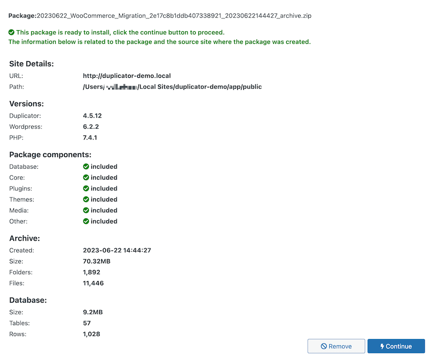 WooCommerce imported package