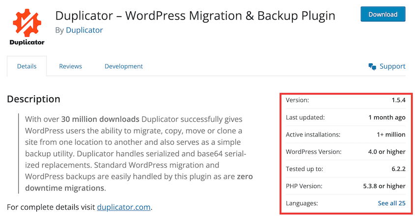 WordPress plugin details