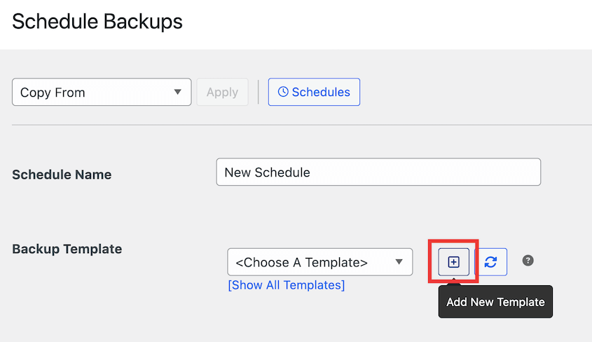 Create new backup template