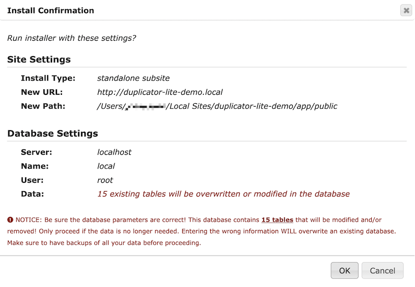 Confirm standalone subsite installation