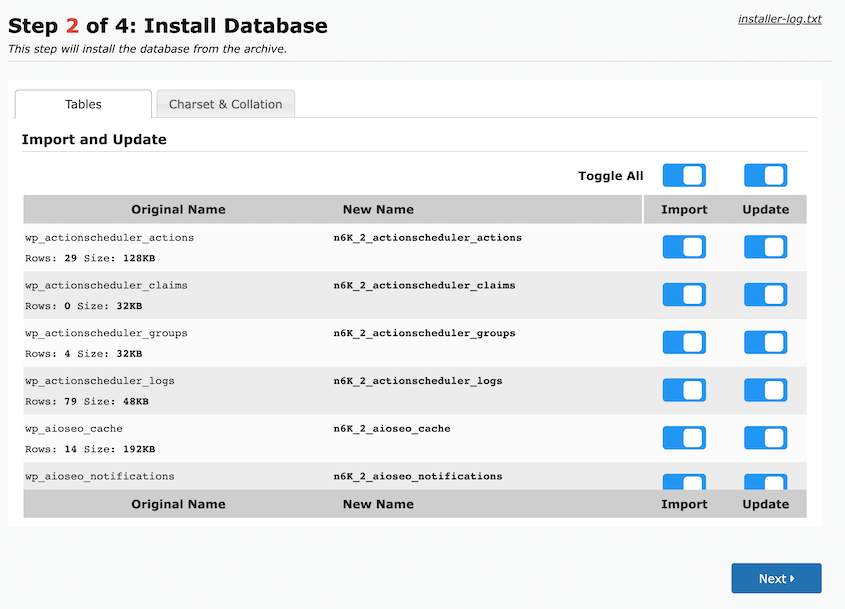 Multisite database installation