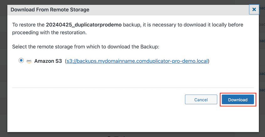 Download Amazon S3 backup