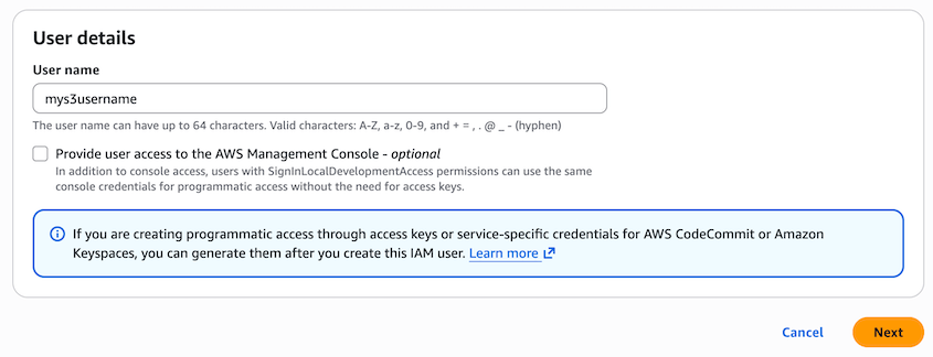 New Amazon S3 username
