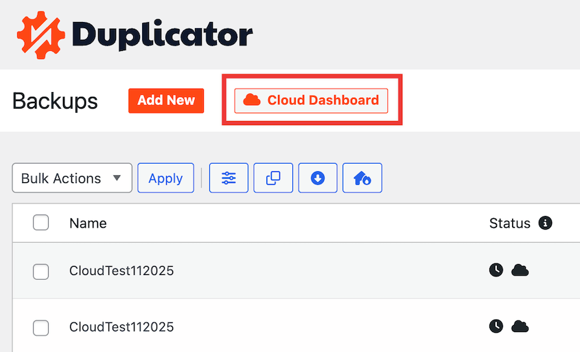 Open Duplicator cloud dashboard