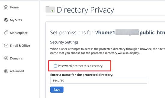 Disable password protection for directory