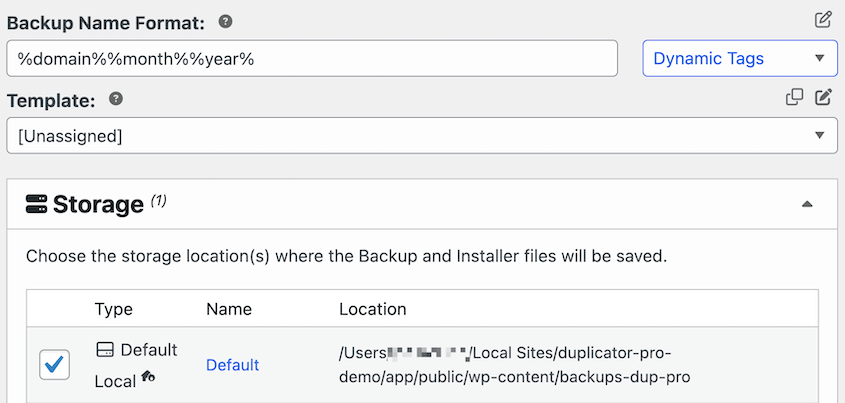 New Duplicator backup