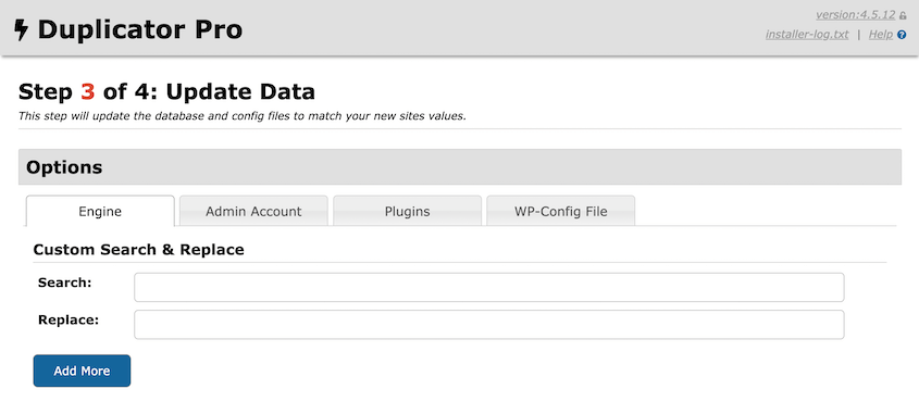 Duplicator search and replace