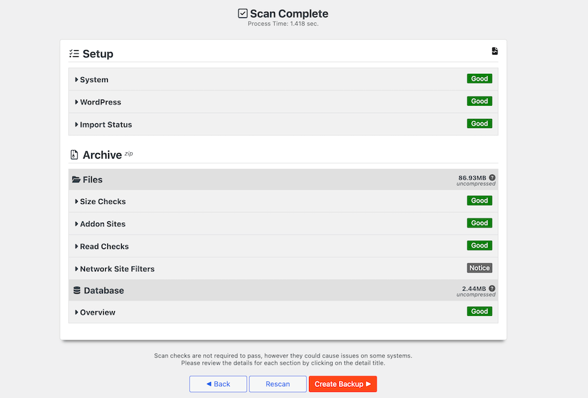 Subsite backup scan