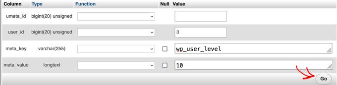 wp_usermeta table insert fields