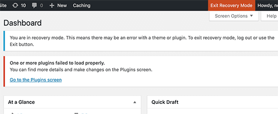 WordPress recovery mode
