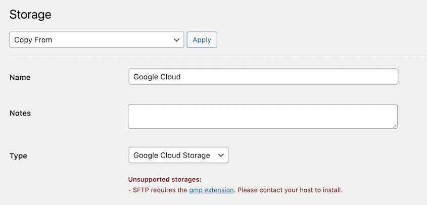 Google Cloud storage location