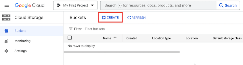 Create Google Cloud bucket