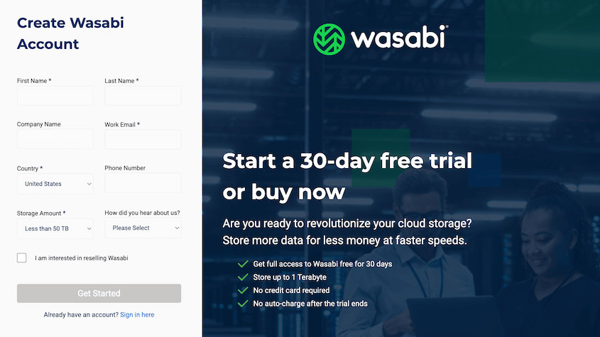 Create Wasabi account
