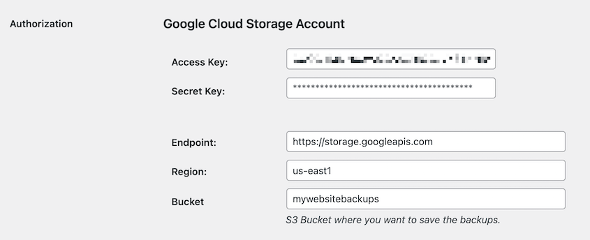 Duplicator Google Cloud authorization