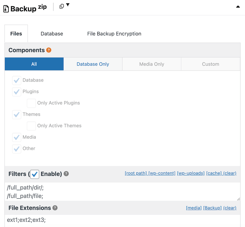 Duplicator Lite custom backup