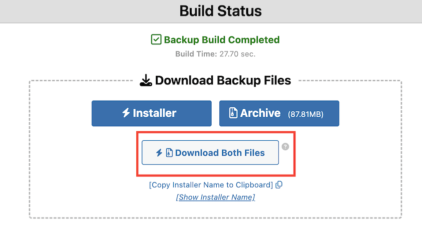 Duplicator Lite download backup