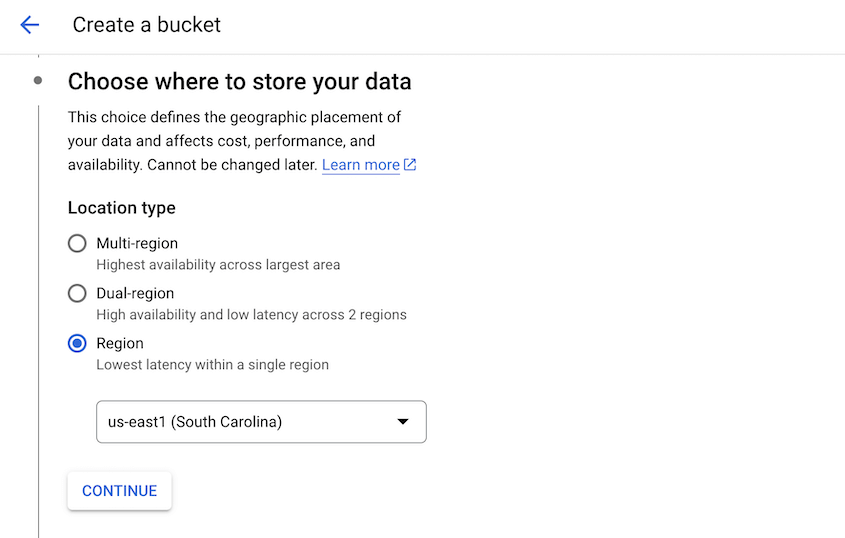 Google Cloud bucket region