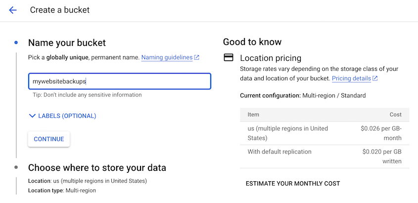 New Google Cloud bucket