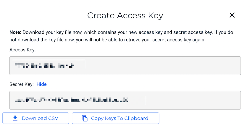 Wasabi access keys