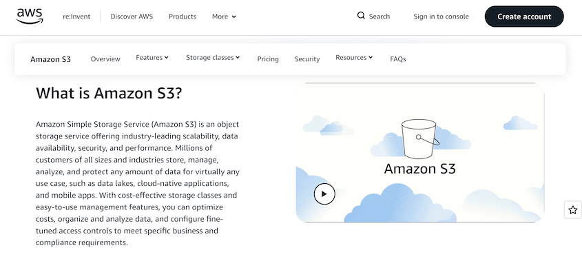Amazon S3 storage