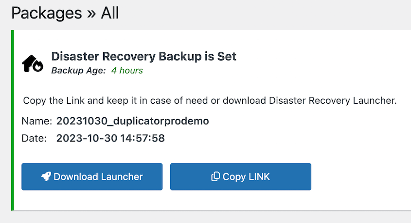 Disaster recovery link