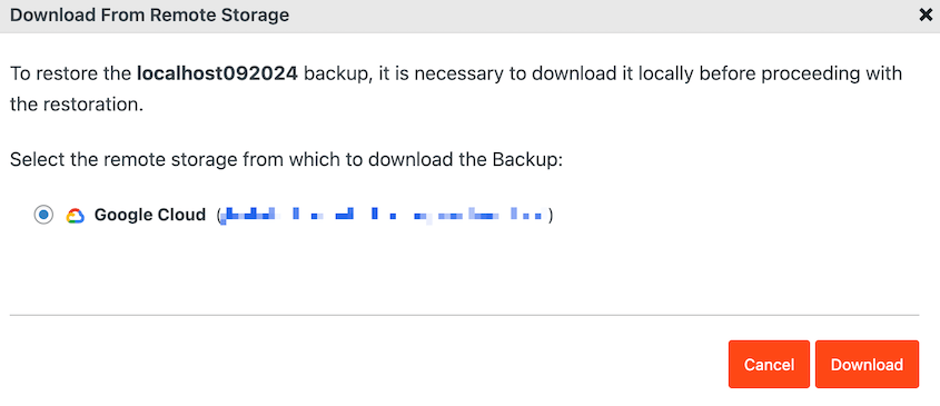 Download Google Cloud backup