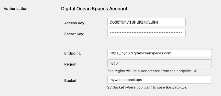 Duplicator DigitalOcean Spaces authorization