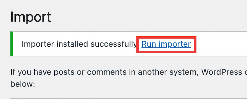 Run WordPress importer link
