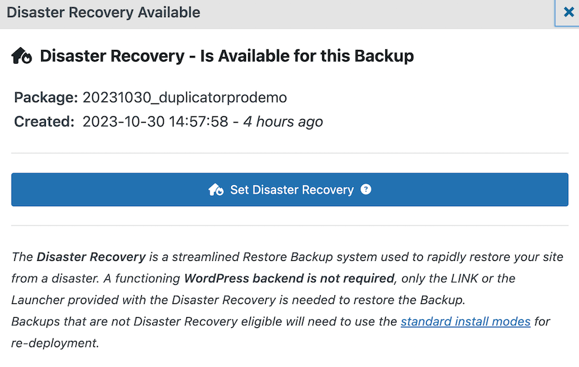 Set Disaster Recovery