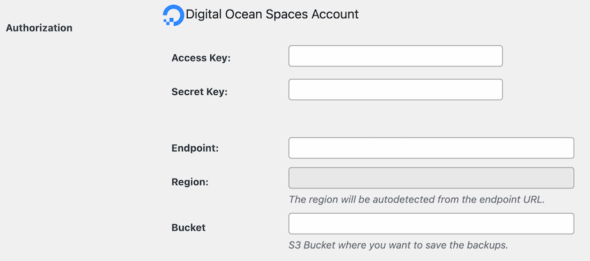 DigitalOcean Spaces authorization