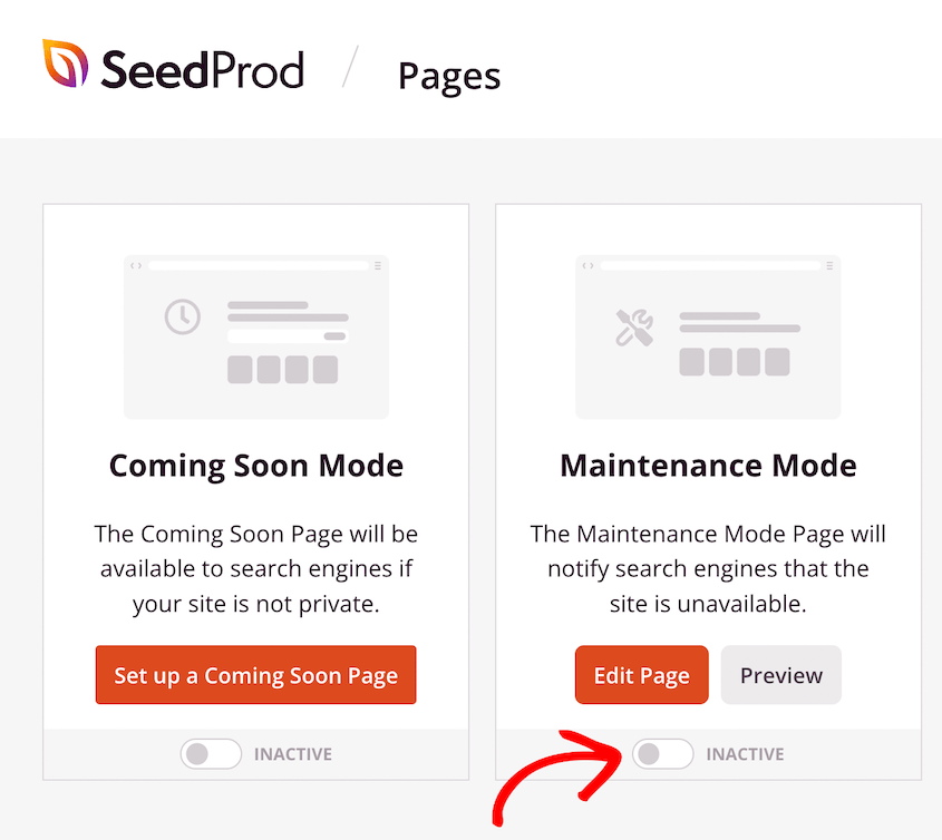 Disable maintenance mode in SeedProd