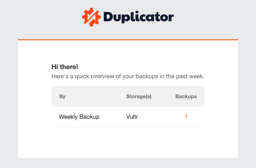 Duplicator Vultr email summary