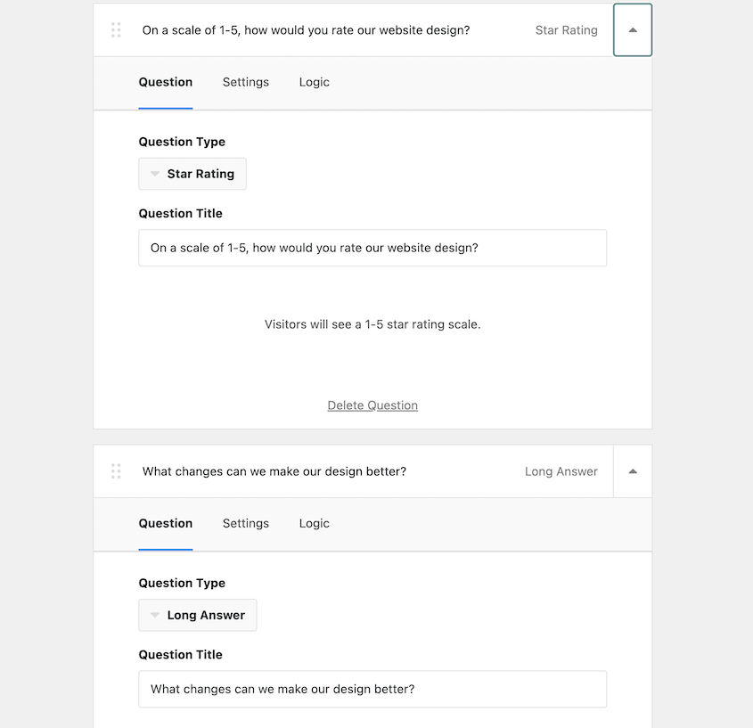 UserFeedback design form