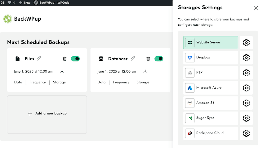 BackWPup storage