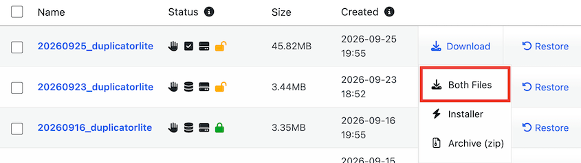 Baixar backup Duplicator Lite