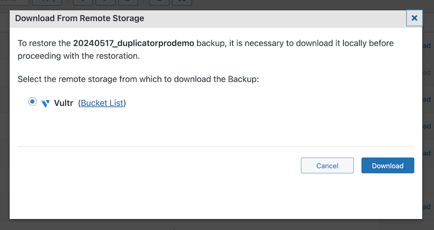 Download Vultr backup