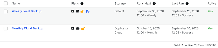 Backups automáticos do Duplicator Pro