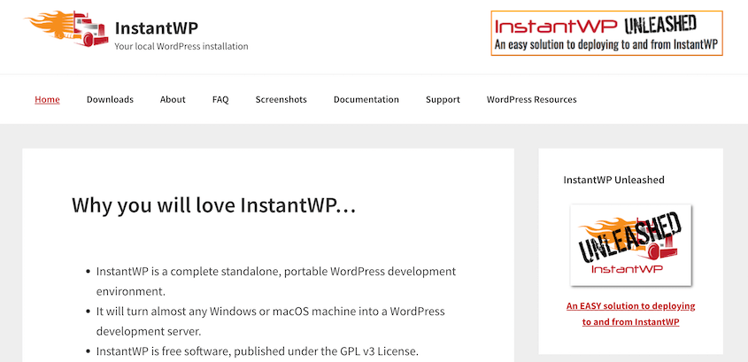 InstantWP website