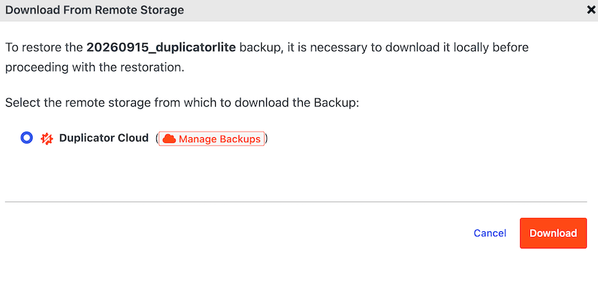 Restaurar backup na nuvem do Duplicator Lite