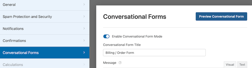 WPForms conversational form mode