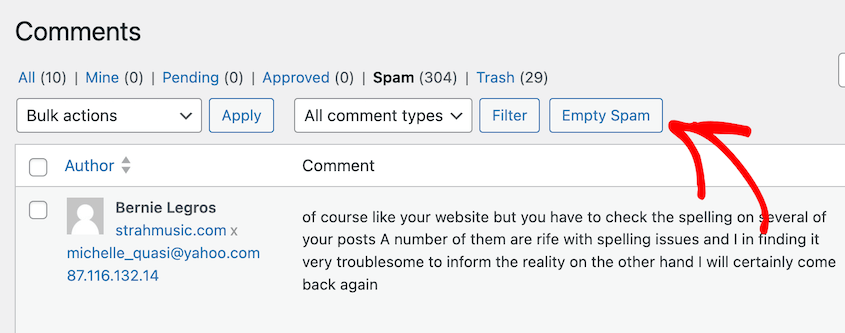 Empty spam comments