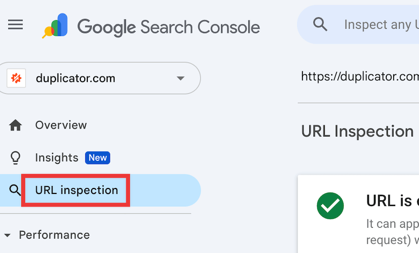 Google Search Console's URL inspector