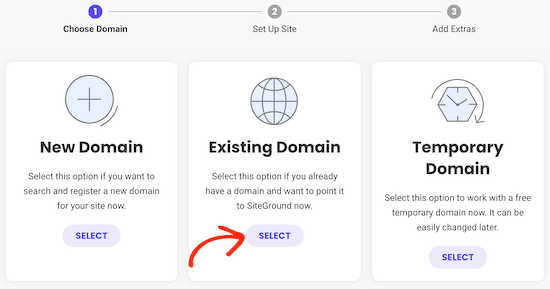 Select existing SiteGround domain name