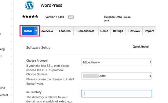 Install WordPress with Softaculous