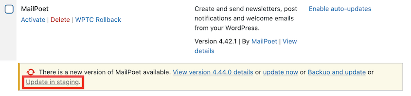 Update plugin in WP Time Capsule staging area