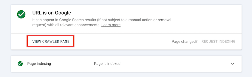 View crawled page on Google Search Console